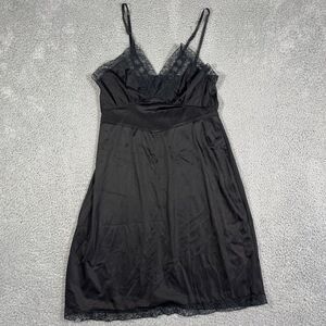 Evette Women's Dress Slip Sheer Gown L/XL Slinky Black Lace Vintage Babydoll Y2K